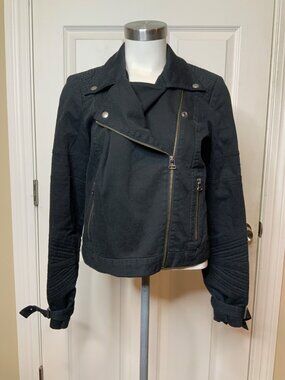 Elizabeth & James Black Denim Zip-Up Moto Jacket, Size M